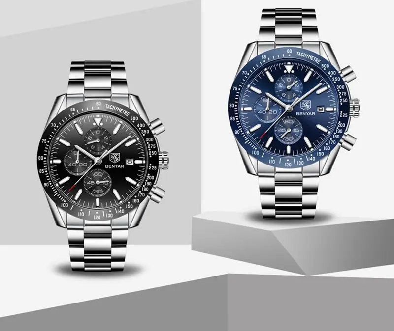 Benyar Watches 5140 Luxury Stainless Steel Calendar Clock Waterproof ...