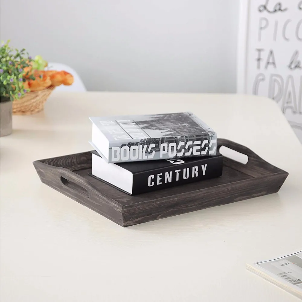 Wholesale Distressed Wood Serving Tray Rustic Coffee Brown Breakfast