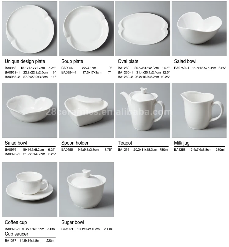 2017 heart shape design crockery ceramic white dinner set
