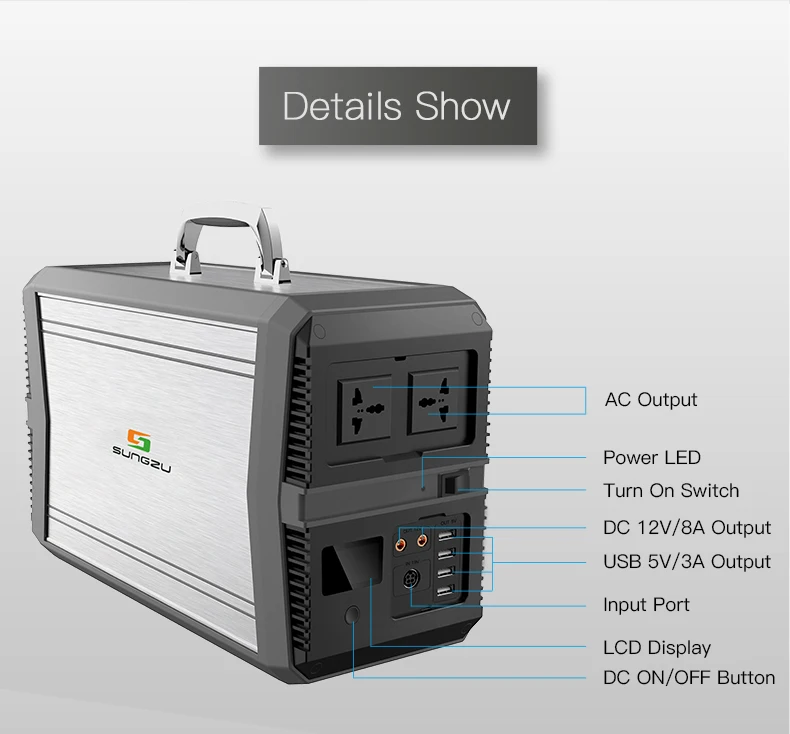 New Sungzu 1000W Pure Sine Wave LED Lamp Backup Battery Power Bank AC DC Output