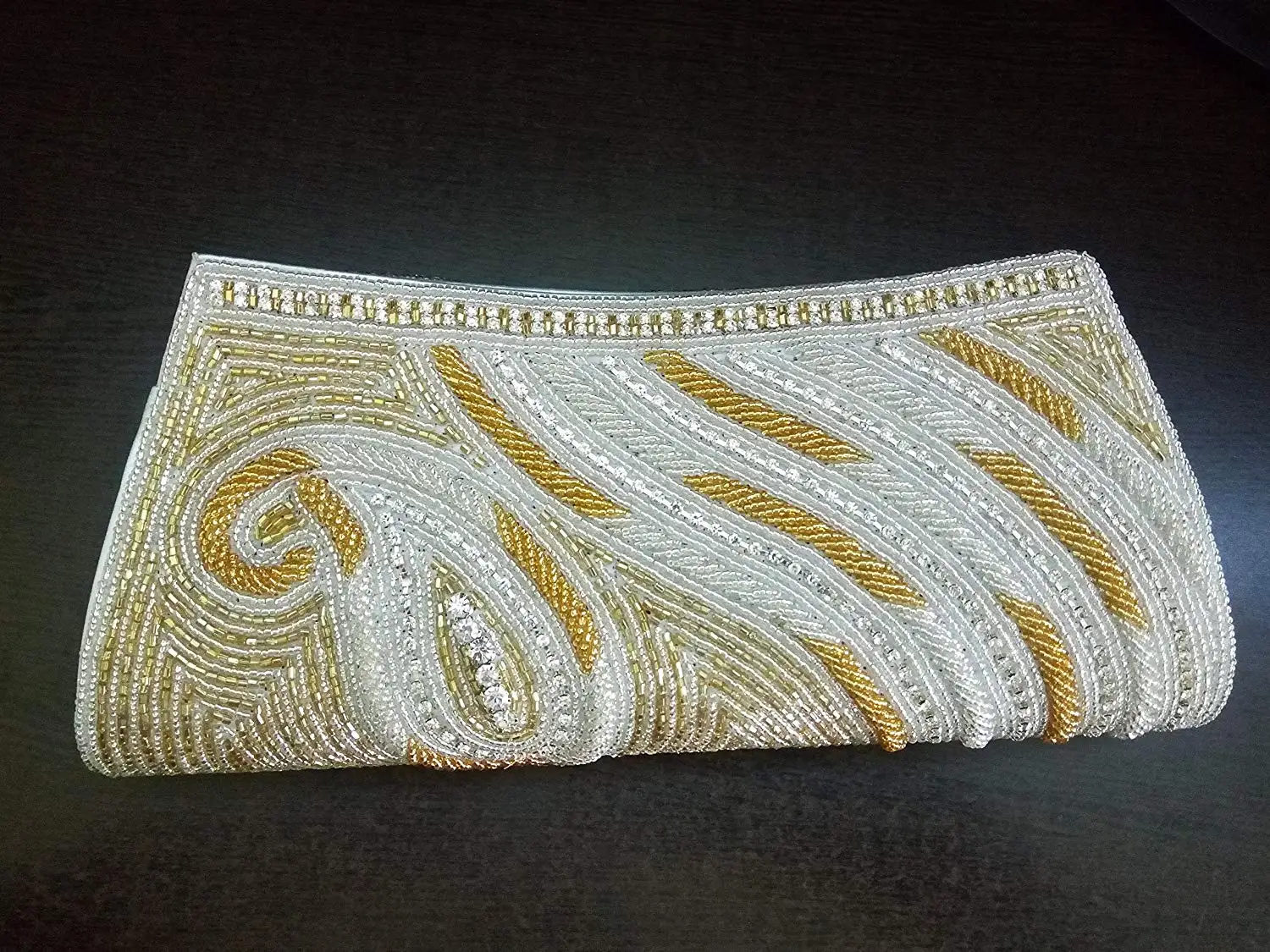 Indian Inspired Beaded Fuchsia Silk Clutch with Pearls and Crystals