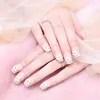 Hot! False Nails Tips Press On nails light pink flower glitter powder Nail Art Design Short Length 3d Artificial Nail Tips