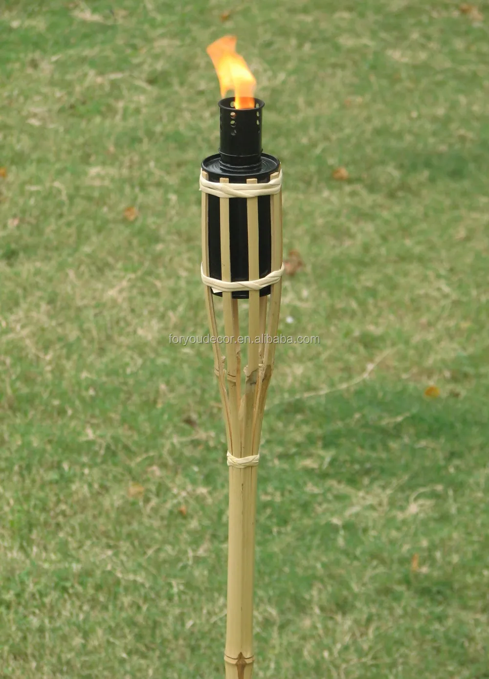 Chinese High Quality Bamboo Torch With Black Metal Wick Holder For