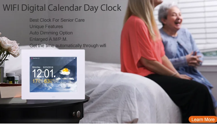 Penglihatan Cacat 8 Inci Dengan Sandaran Bateri & 3 Pilihan Mod Stesen Cuaca Wifi Jam Kalendar Digital