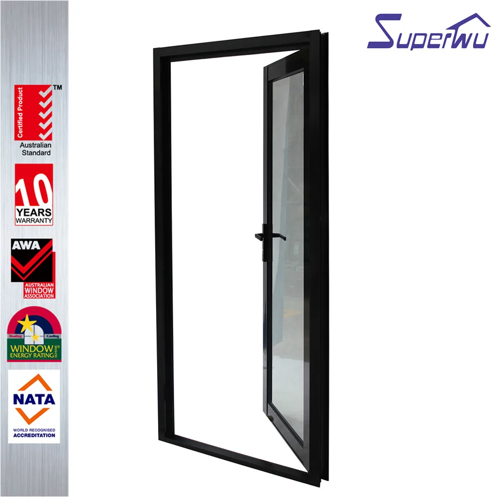Commercial system non-thermal break aluminum hinged doors black color French doors