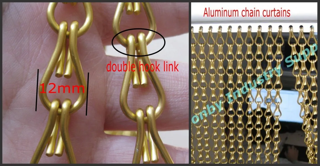 Exhibition Double Hook Link 12mm Size Matte Gold Aluminum Chain