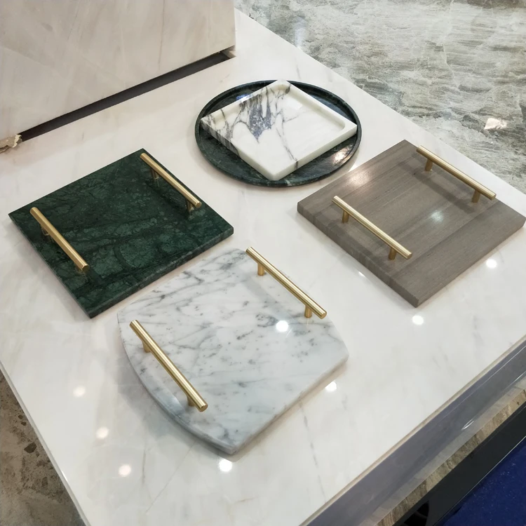 Amazon Hot Sale White Stone Marble Serving Tray With Gold Handles Buy Abstract Stone Statues