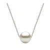 Sterling Silver Box Chain with White Round Freshwater Pearl Pendant Necklace Fashion Jewelry 2019