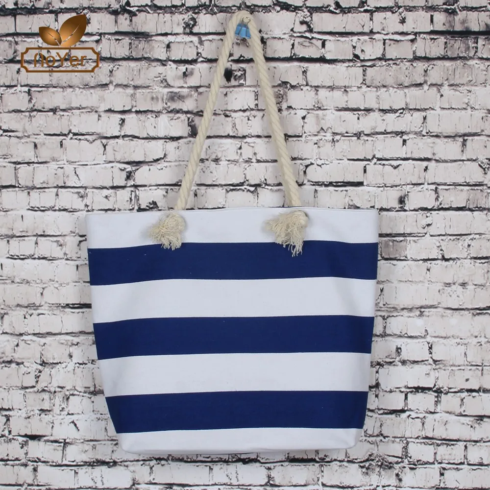 striped canvas beach bag