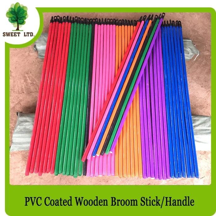 120x2.5cm Pvc Coated Wood Broom Stick / Straight Wooden Brush Cleaning