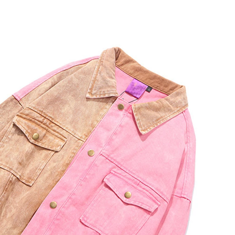 pink patchwork denim jacket