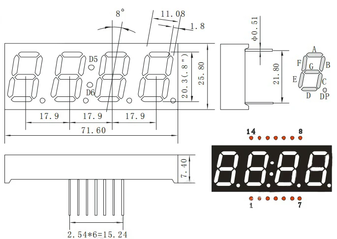 0.8 inch small LED screen 4 digits LED counter display 7 segment white color