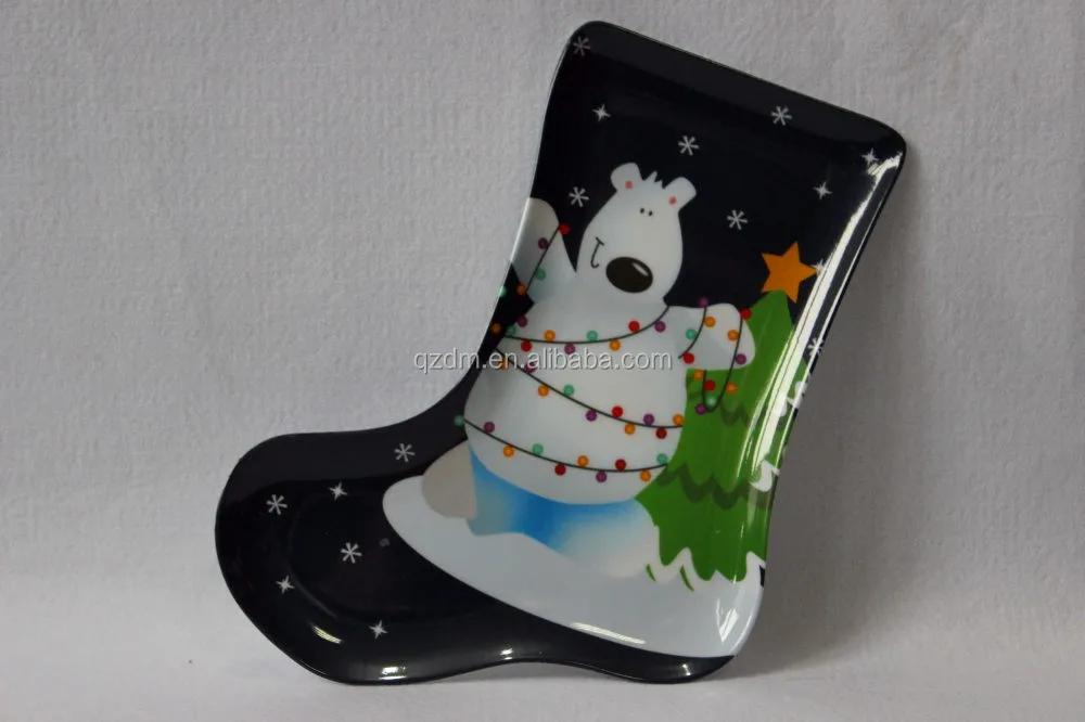 2017 New Design Melamine Christmas Boot Shape Tray
