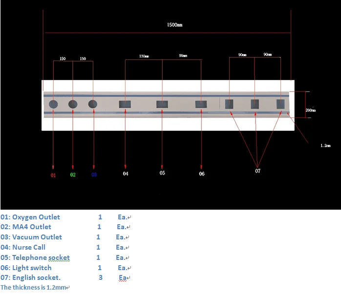 Bed Head Console Hospital Medical Gas Panel Bed Headunits With Optional Accessories
