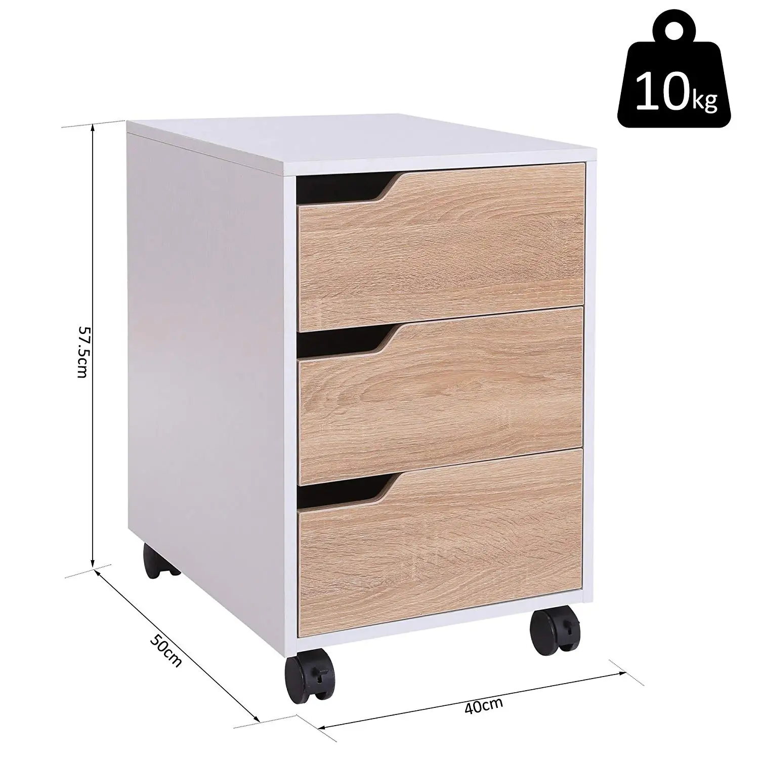 Drawer Rolling Wood File With Locking Wheels,Home Office Portable Vertical Mobile Wooden