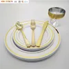 Disposable Plastic Dinnerware Sets Gold Rimmed Tableware