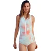 Women Sexy Open Non Sleeve Printed Surfing One Piece Swimsuit High Waist Rash Guard Swimwear