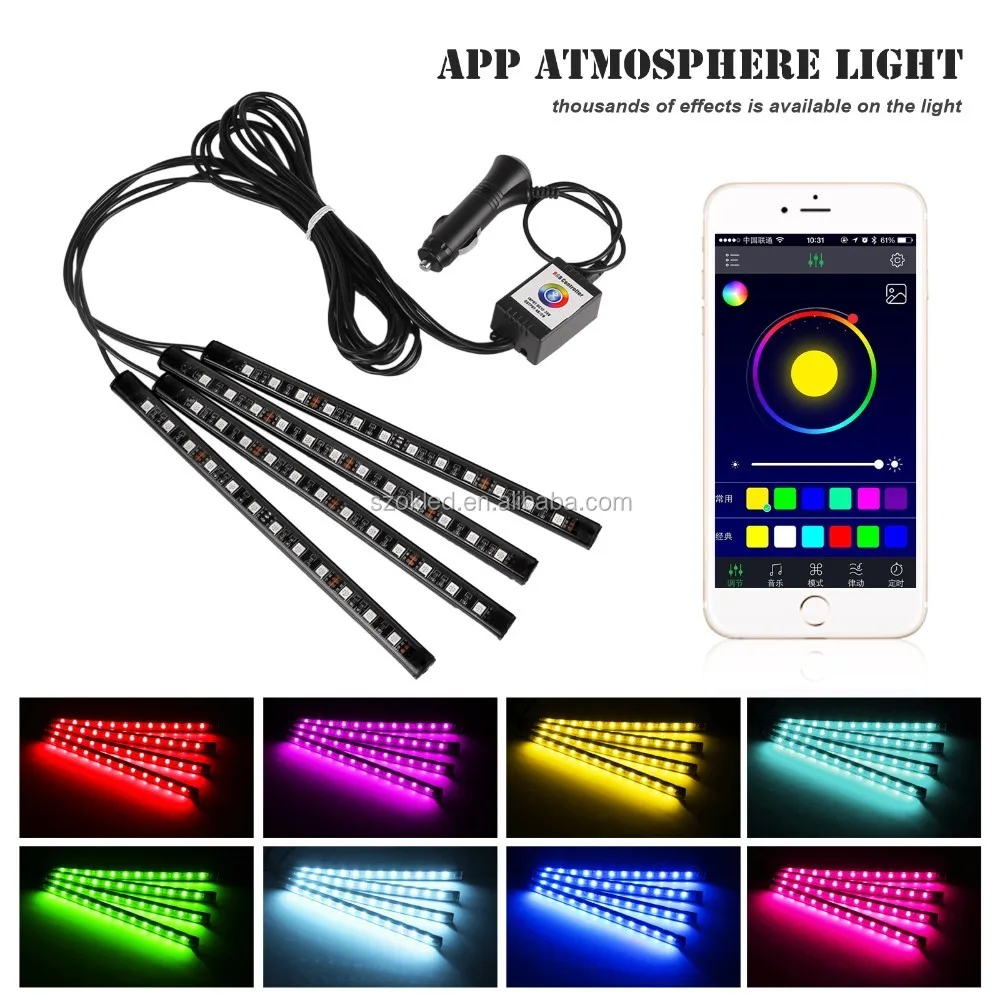 2017 Car Rgb 4pcs Led Strip Lights 16 Colors Decorative Atmosphere