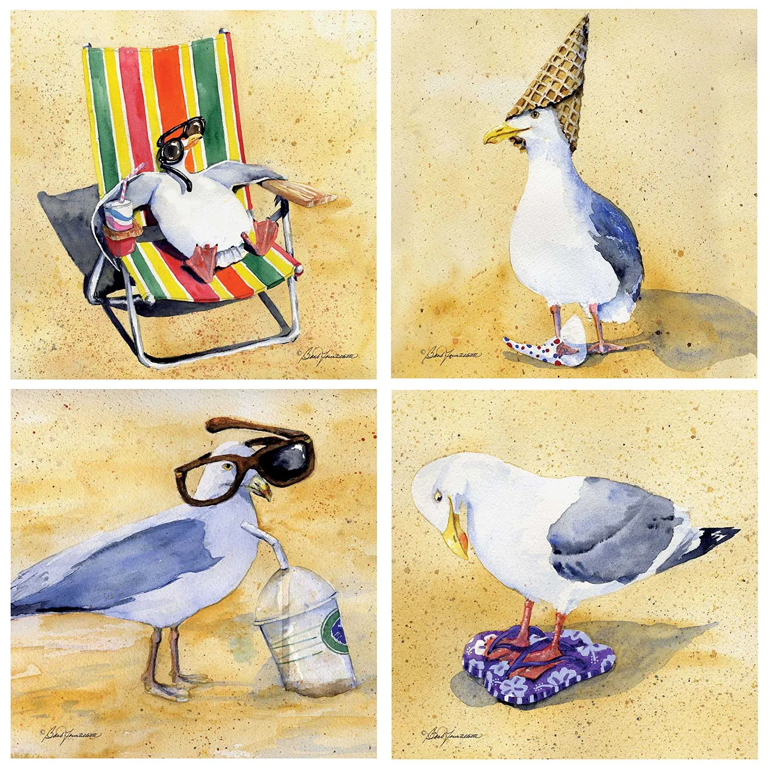 Thirstystone Stoneware Coaster Set, Silly Seagulls