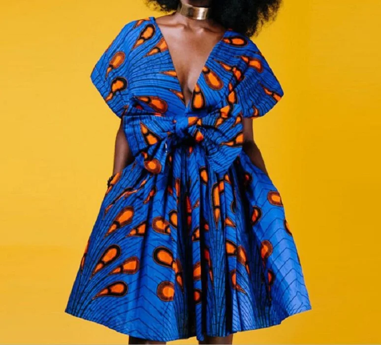 African Fancy Dress Designs With Print Sexy Backless Multi Wear Midi