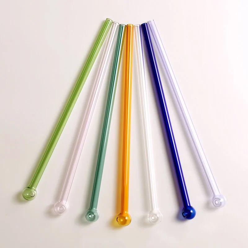 180mm 8mm Reusable Bent Glass Drinking Straws,Set Of 6 With 2 Cleaning