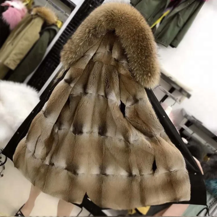 Fashion New Style Genuine Muskrat Mink Fur Lining Coat With Hood Women Winter Parka