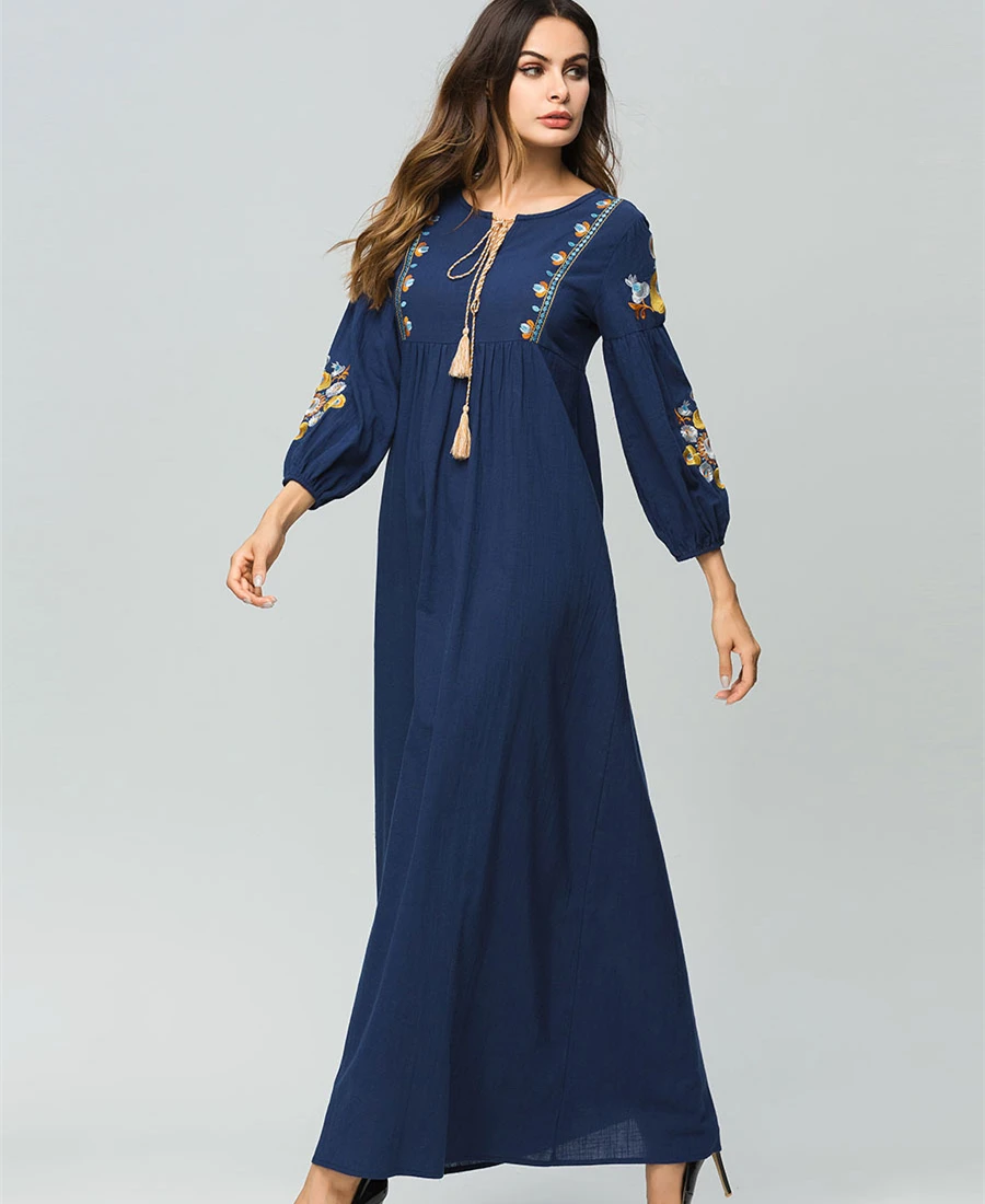 A4236 Europe Style Heavy Work Embroidered Abaya Ladies Straight Cotton ...
