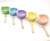 Portable Spill Proof Silicone Baby Suction Bowl Wood Spoon Set for Kid Toddler Snack