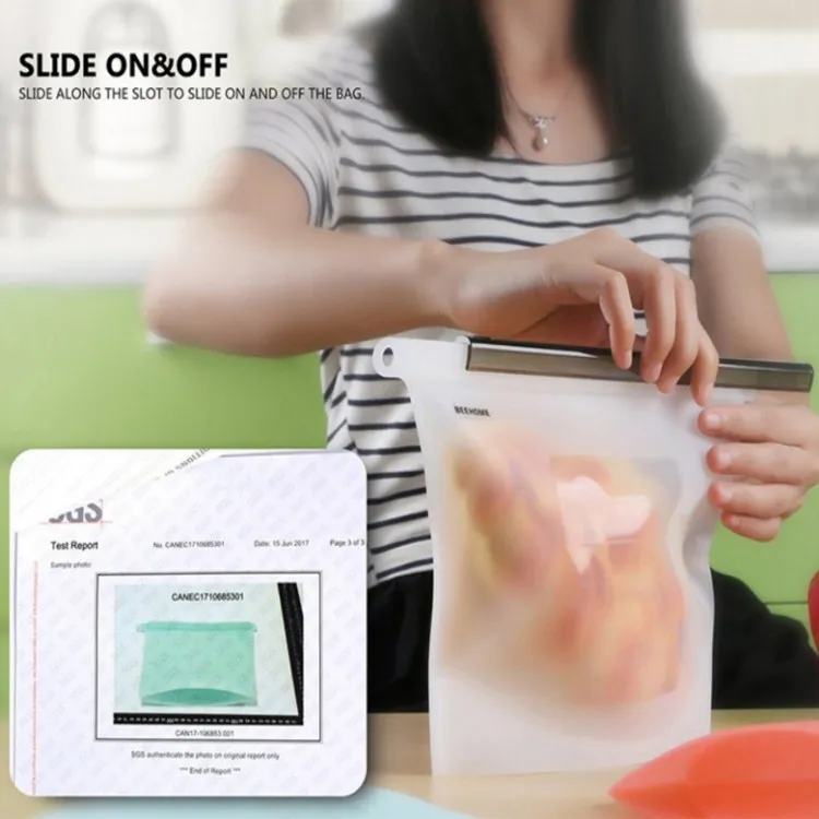 Food Grade Useful 1000ML Silicone Food Storage Bag, Reusable Food Storage Bag