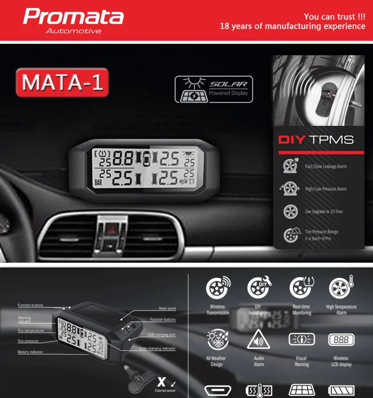 Wireless Display Solar Tpms 4 Internal Sensors For Cars 4wds Vans With Internal Tire/ Tyre