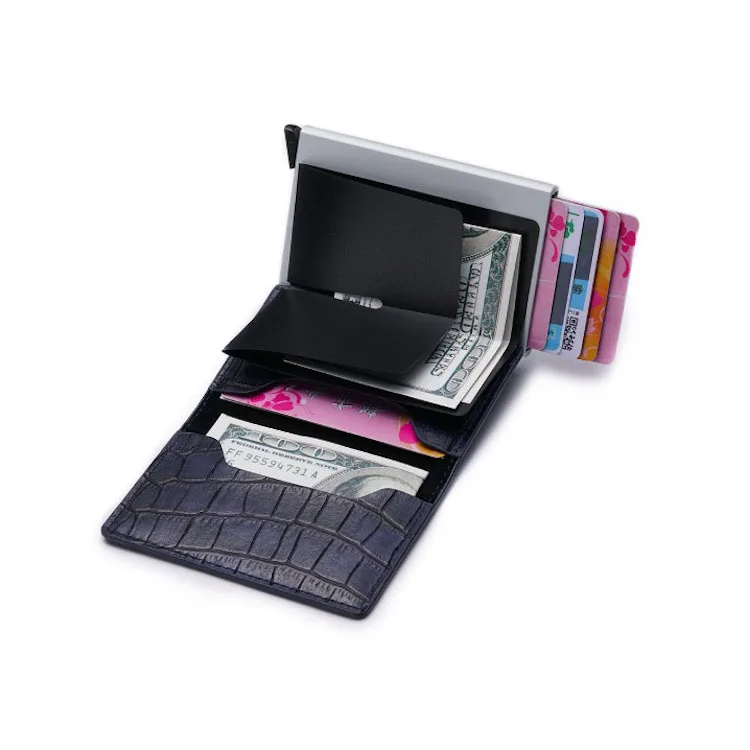Slim Aluminum Rfid Credit Card Holder With Integrated Card Pop up 