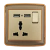 UK/BS 1 gang 13A 110-250V 220V 240V~ 3 pin MF universal socket+2/double USB DC 5V 2100MA wall switched socket outlet with neon