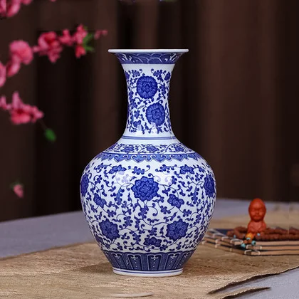 Chinese Antique Hand Painted Ceramic Blue And White Porcelain Flower 