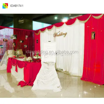 Asian Get Red Wedding Reception Stage Decoration Curtain Fabric