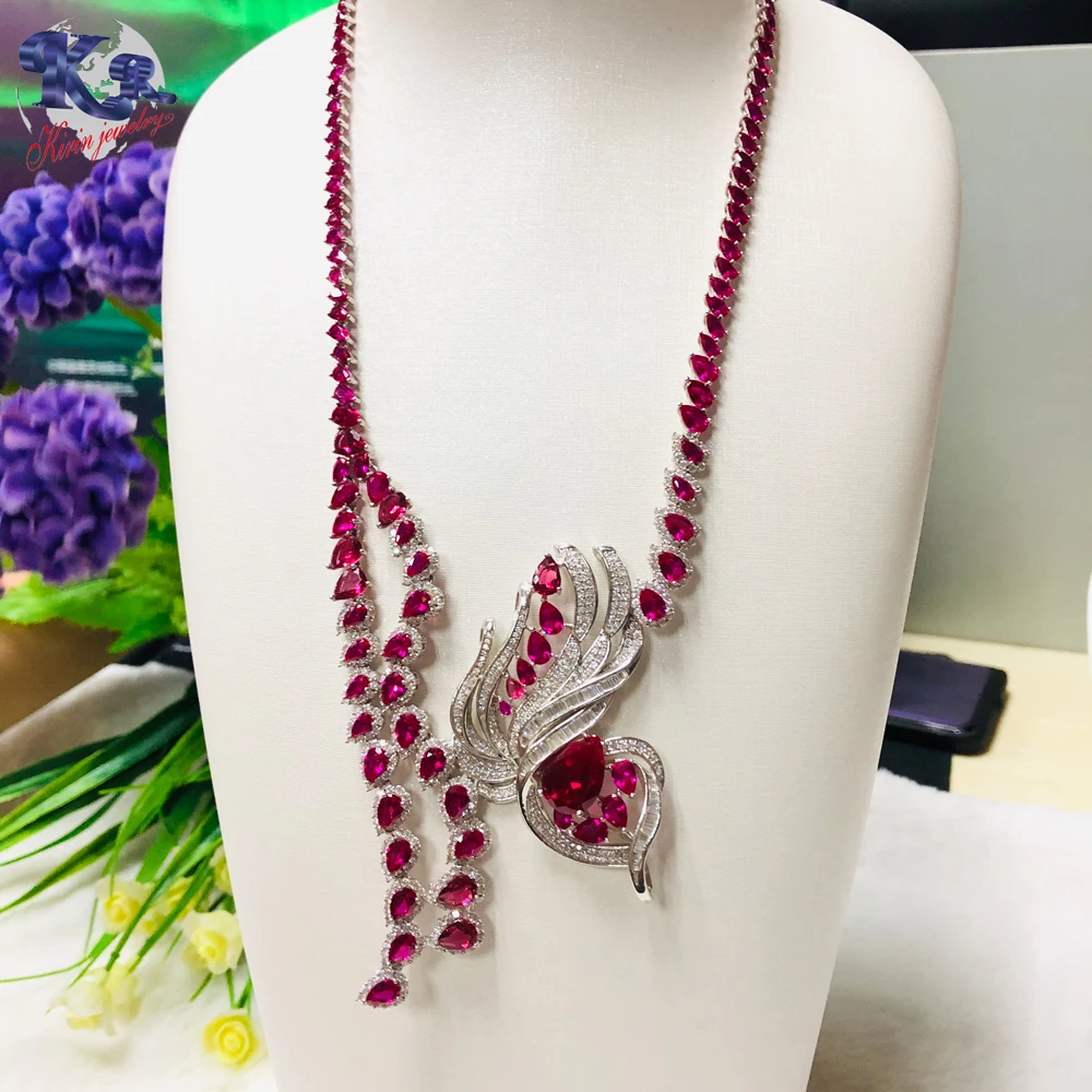 Wholesale 925 sterling silver jewelry fashion red corundum pendant necklace