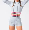 Bulk 2020 OEM Long Sleeve Pullover Grey Striped Waistband Hoodie Shorts Women's Stylish Casual Fashion Fitness Street Tracksuits