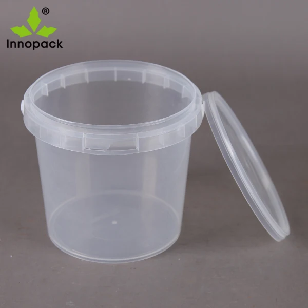 New, Round Transparent Bucket 1 L 50 Piece * 10020 * with Lid 