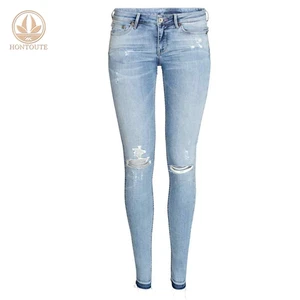 OEM European Style Skinny Fit Women Jeans Blue Ripped Denim Pants OEM European Style Skinny Fit Women Jeans Blue Ripped Denim Pants