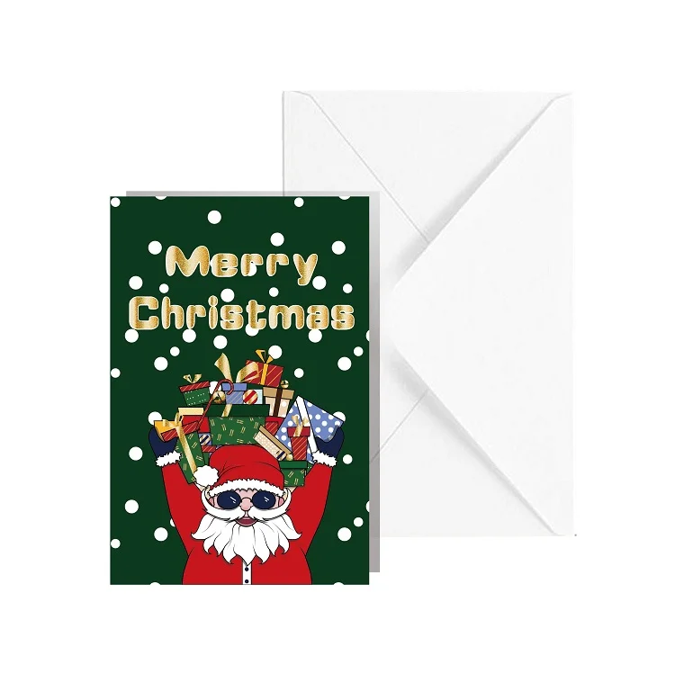 Funny Santa Claus Gold Foil Printing Design 4X6 Merry Christmas Cards With Envelope