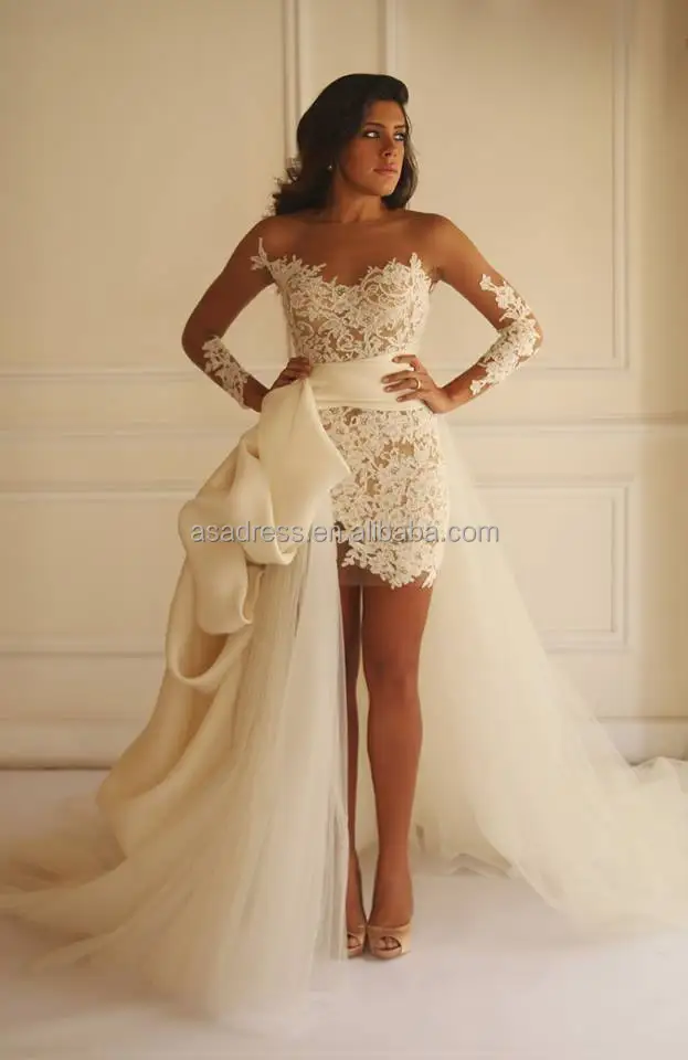 Latest Y Long Sleeve Bridal Gown Short Wedding Dress With Latest Y Long Sleeve Bridal Gown Short Wedding Dress With Train Sheer Lace Dresses