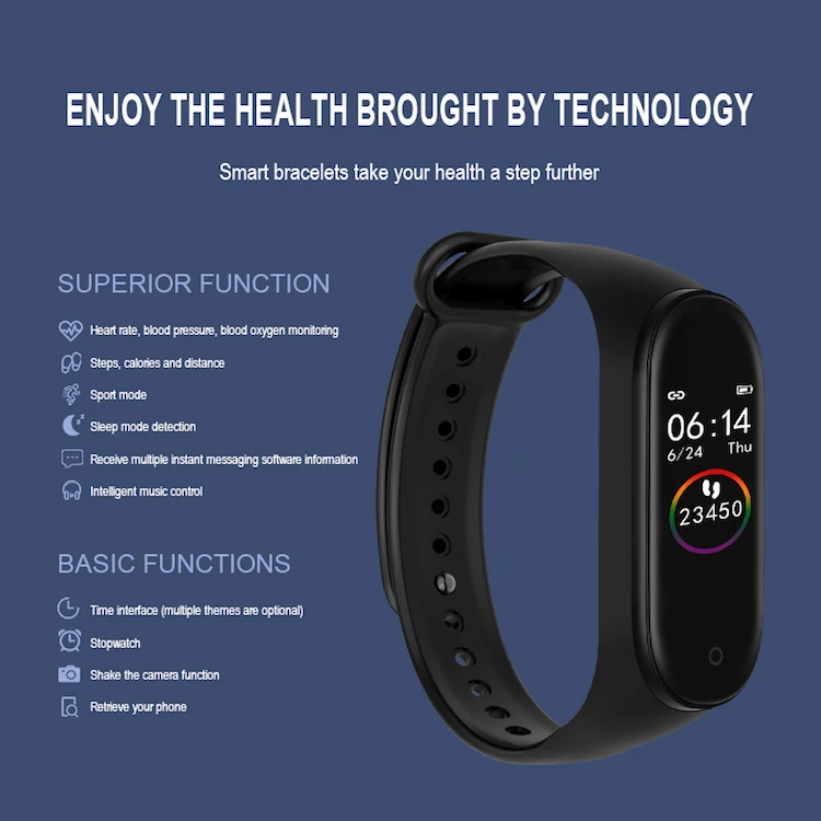 New Arrival M4 Wearfit App Smartwatch Blood Pressure Health Fitness
