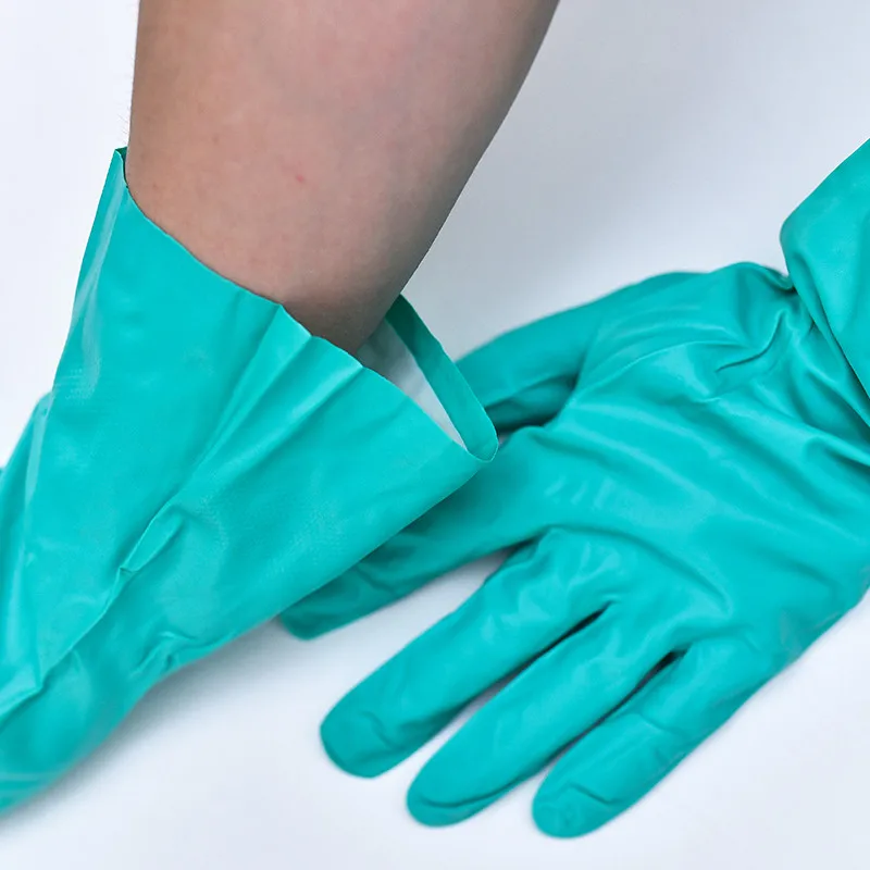 Heavy Duty Thickness Green Industrial Chemical Resistant Nitrile Gloves