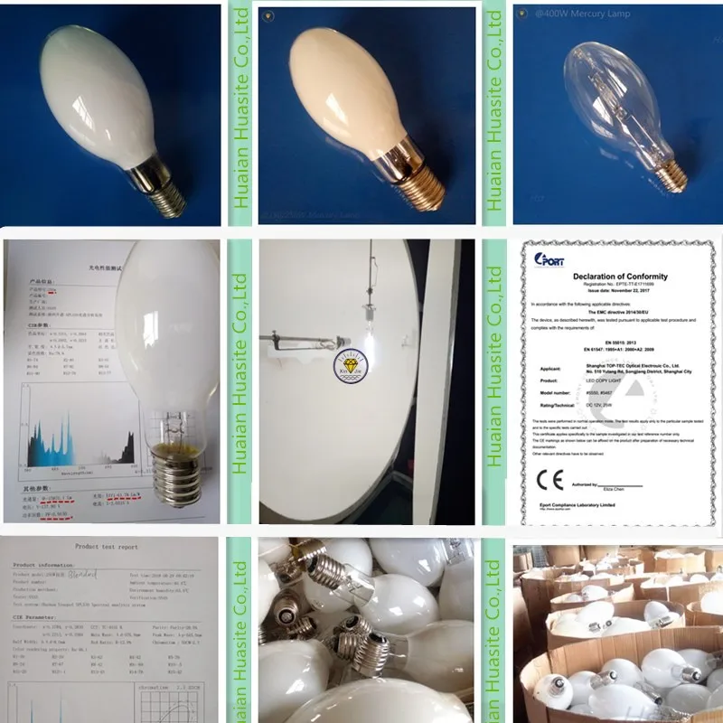 400w Mercury Vapor Lamp Hid Vapor Bulbs Ballasted Bt Shape For Enclosed