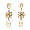 Fashion Bridal Jewelry Glamour Rhinestone Flower Drop Earrings Elegant Shiny Cubic Zirconia Flower Water Drop Dangle Earrings