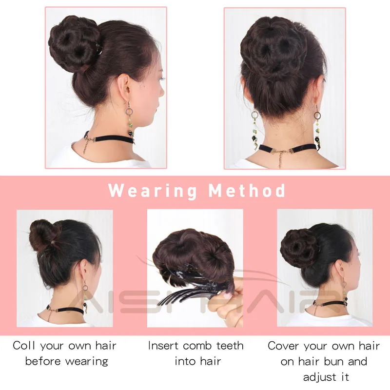 Best Selling Synthetic 9 Flowers Roll Small Bun Hair Pieces Clip In ...