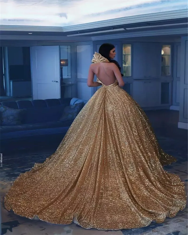 gold sequin top wedding dress Zipper Satin Dresses Gorgeous Shiny Wedding Dresses Yellow Sequin Ball Gown Bridal Serafina Ivory Knit Maxi Dress