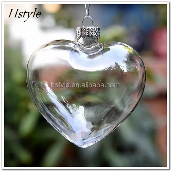 Christmas DIY Wedding Clear Glass Heart Shape Bauble Ornament With Lid 10cm High 