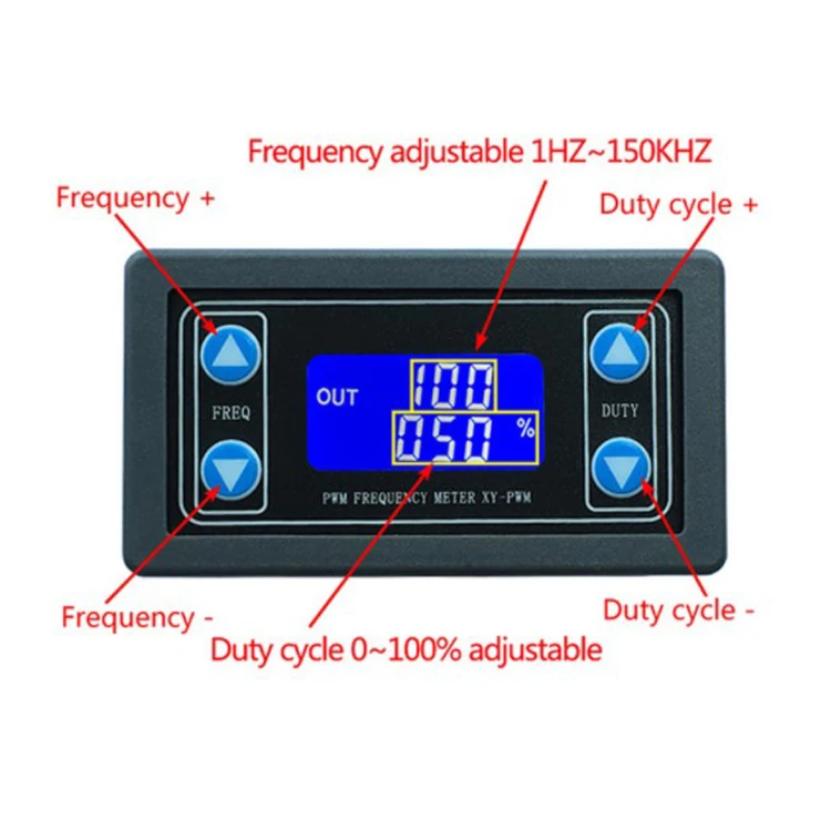 XY-PWM PWM Signal Generator Digital Pulse Frequency Duty Cycle Ratio Adjustable Square Wave Rectangular 1HZ~150KHZ