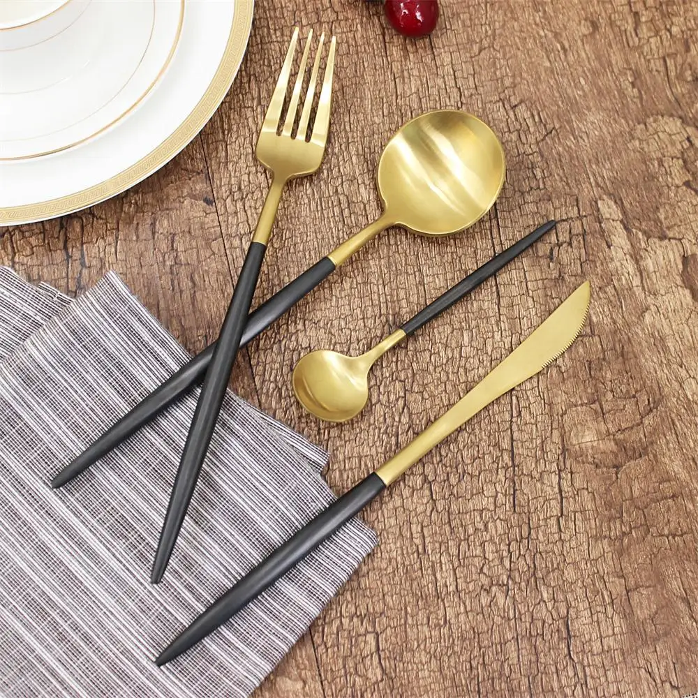 Elegant Gold Cutlery,Matte Gold/black Handle Pvd Stainless Steel