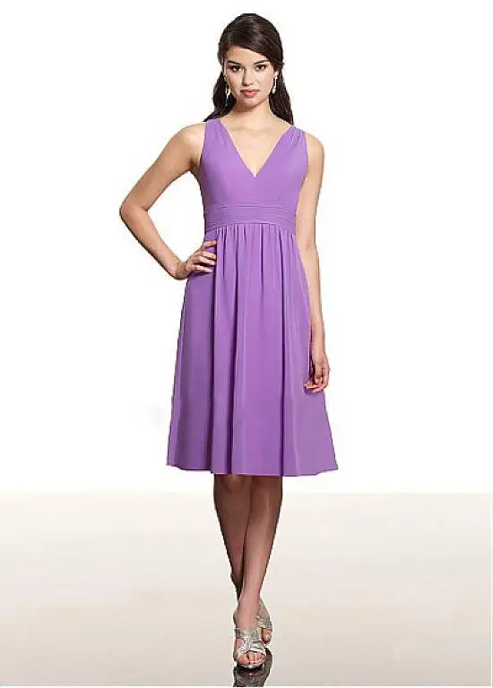 Buy Lavender Dress Simple Chiffon V Neck Knee Length A Line